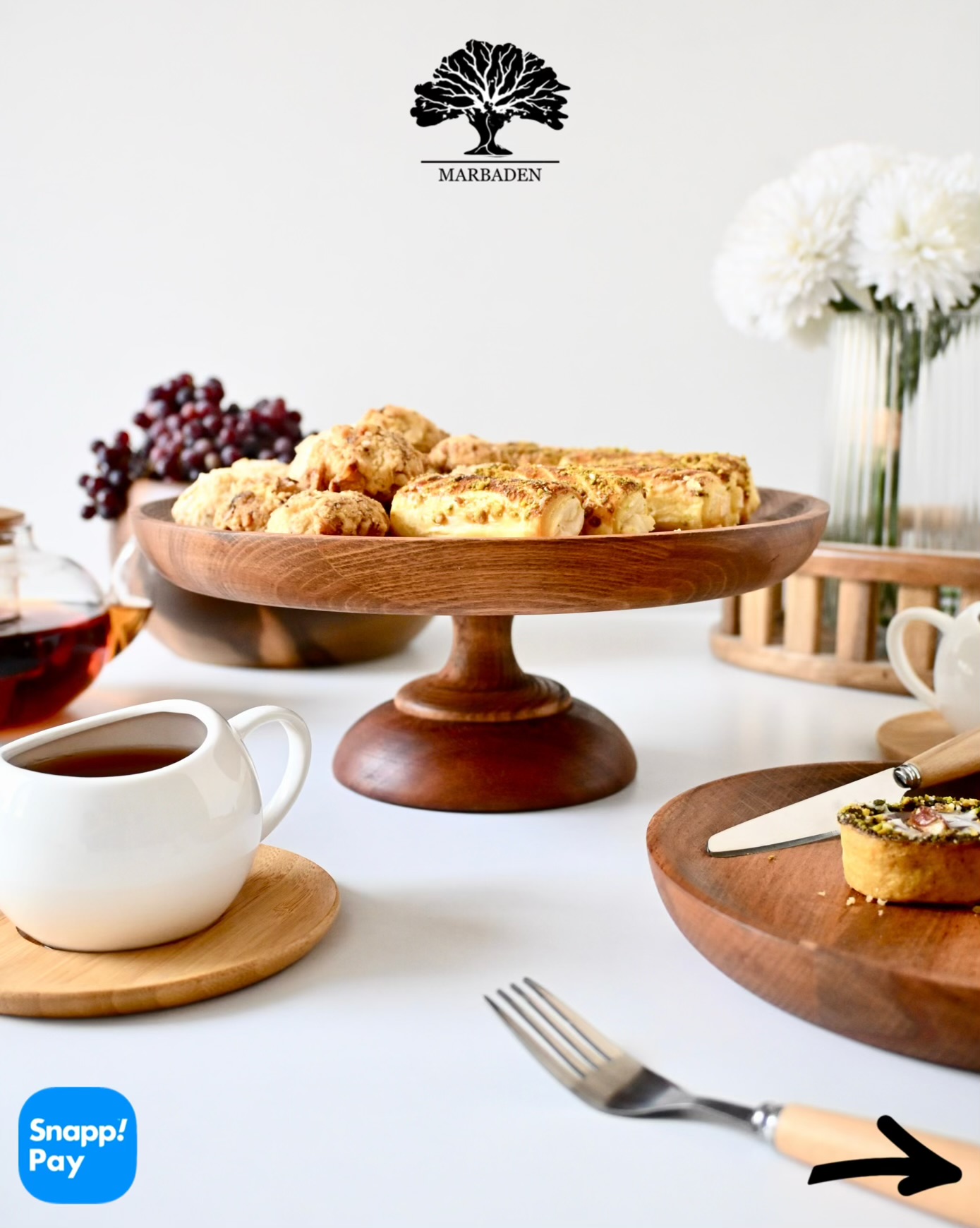 شیرینی خوری پایه دار قطر 25cm (چوب راش فندقی) Melton-2/model